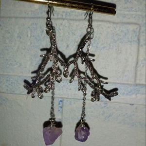 Silvertone amethyst drop earrings